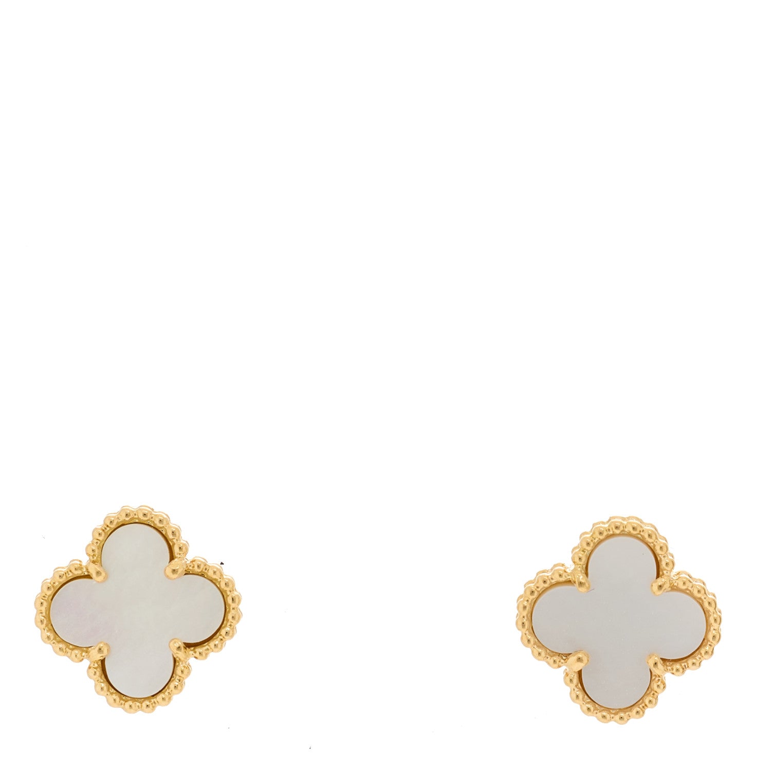 Van Cleef & Arpels 18K Yellow Gold Mother of Pearl Sweet Alhambra Earrings 1 of 4
