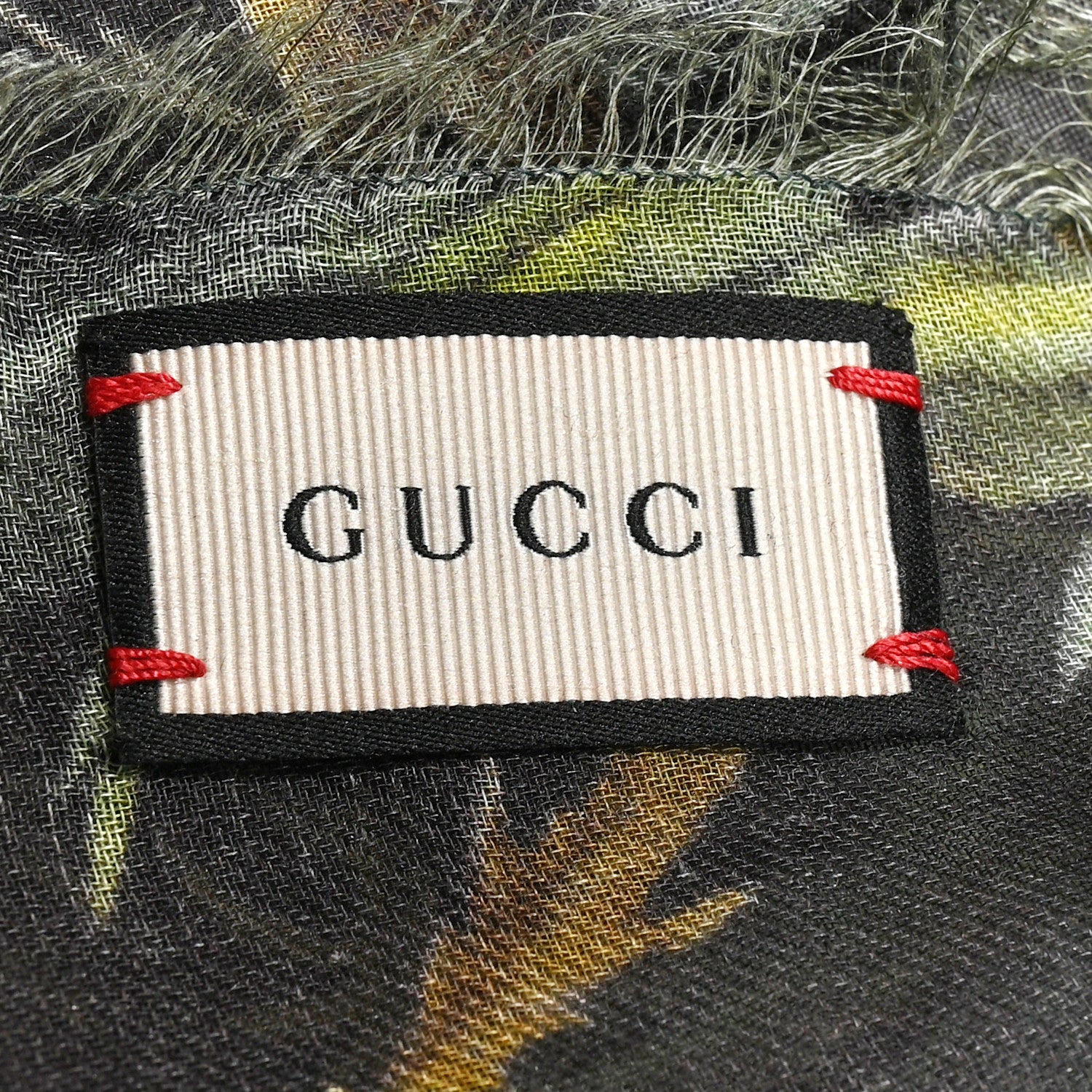 Gucci Modal Wool Tropical Print Shawl Scarf Black Multi 3 of 4