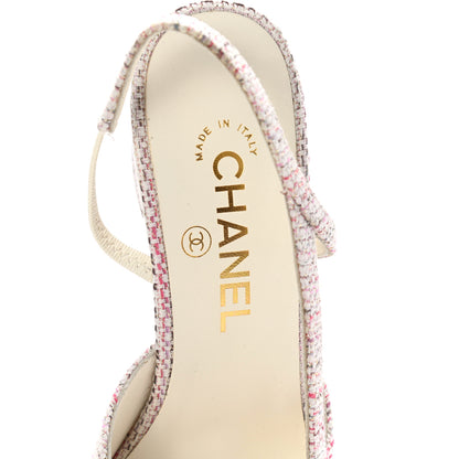 Chanel Tweed Patent Cap Toe CC Slingback Pumps 37.5 Pink White 7 of 10