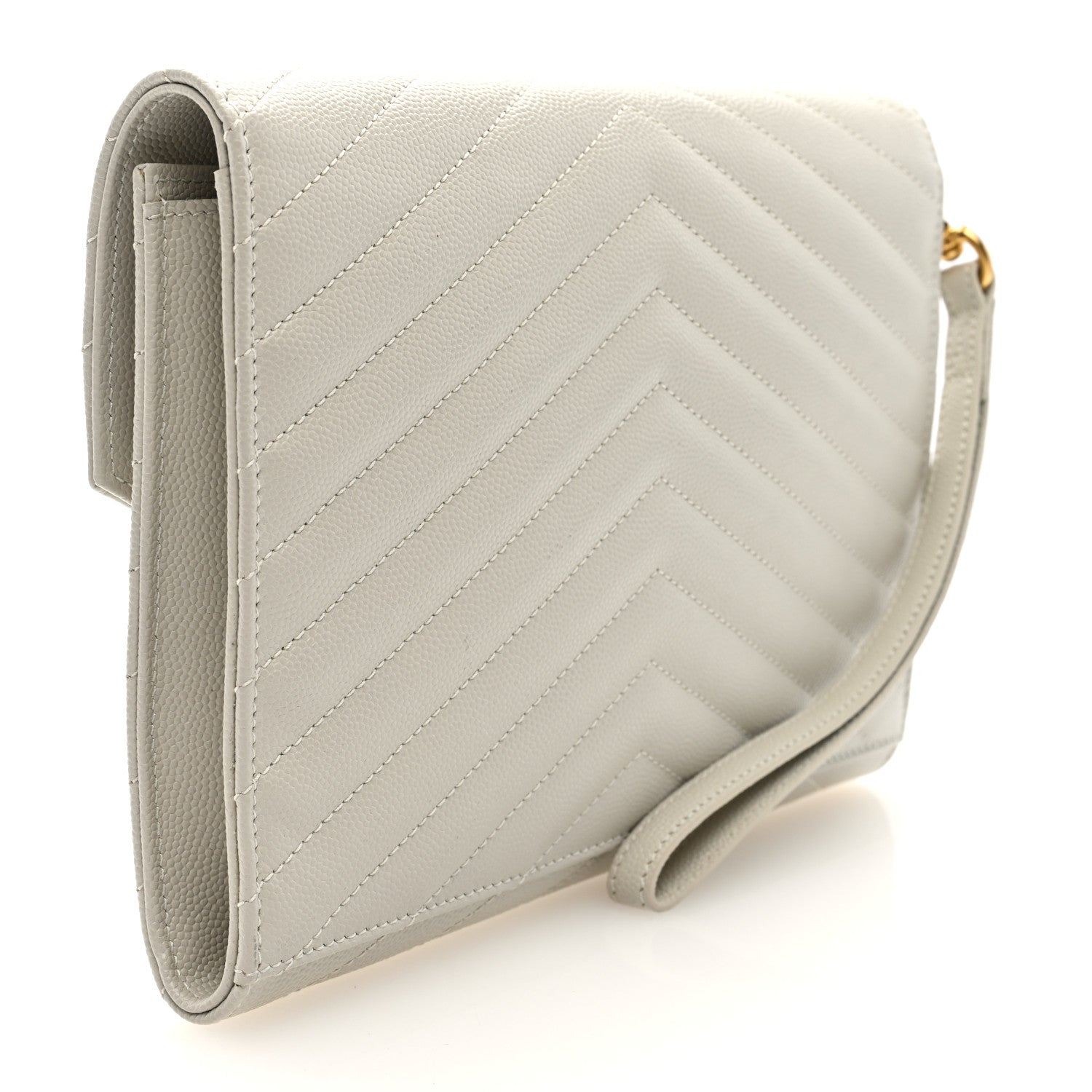 Saint Laurent Grain De Poudre Matelasse Chevron Monogram Envelope Clutch Blanc Vintage 3 of 6