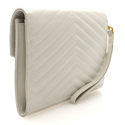 Saint Laurent Grain De Poudre Matelasse Chevron Monogram Envelope Clutch Blanc Vintage 3 of 6