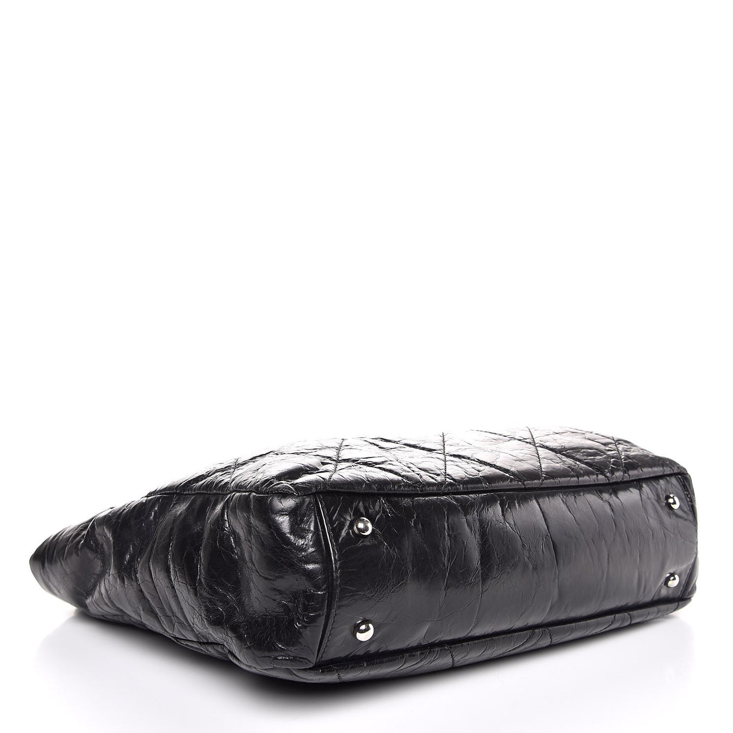 Glazed Calfskin Lambskin Portobello Tote Black Beige