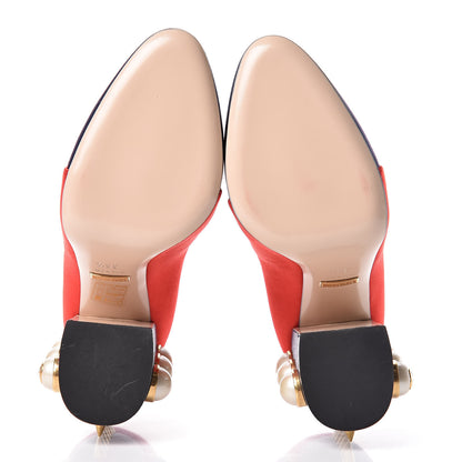 Gucci Silk Satin Pearl Studded Luna Bow Pumps 36.5 Navy Blue 5 of 11