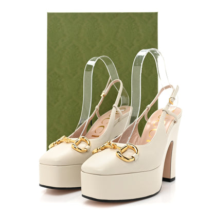 Gucci Nappa Horsebit Platform 35/120mm Slingback Pumps 37 New Mystic White 11 of 11