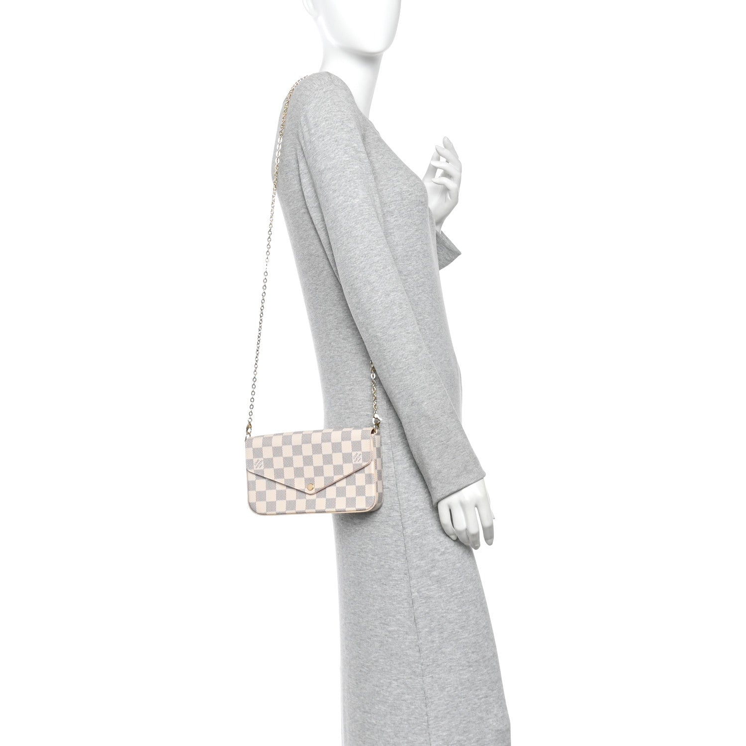 Louis Vuitton Damier Azur Pochette Felicie Chain Wallet Rose Ballerine 2 of 10