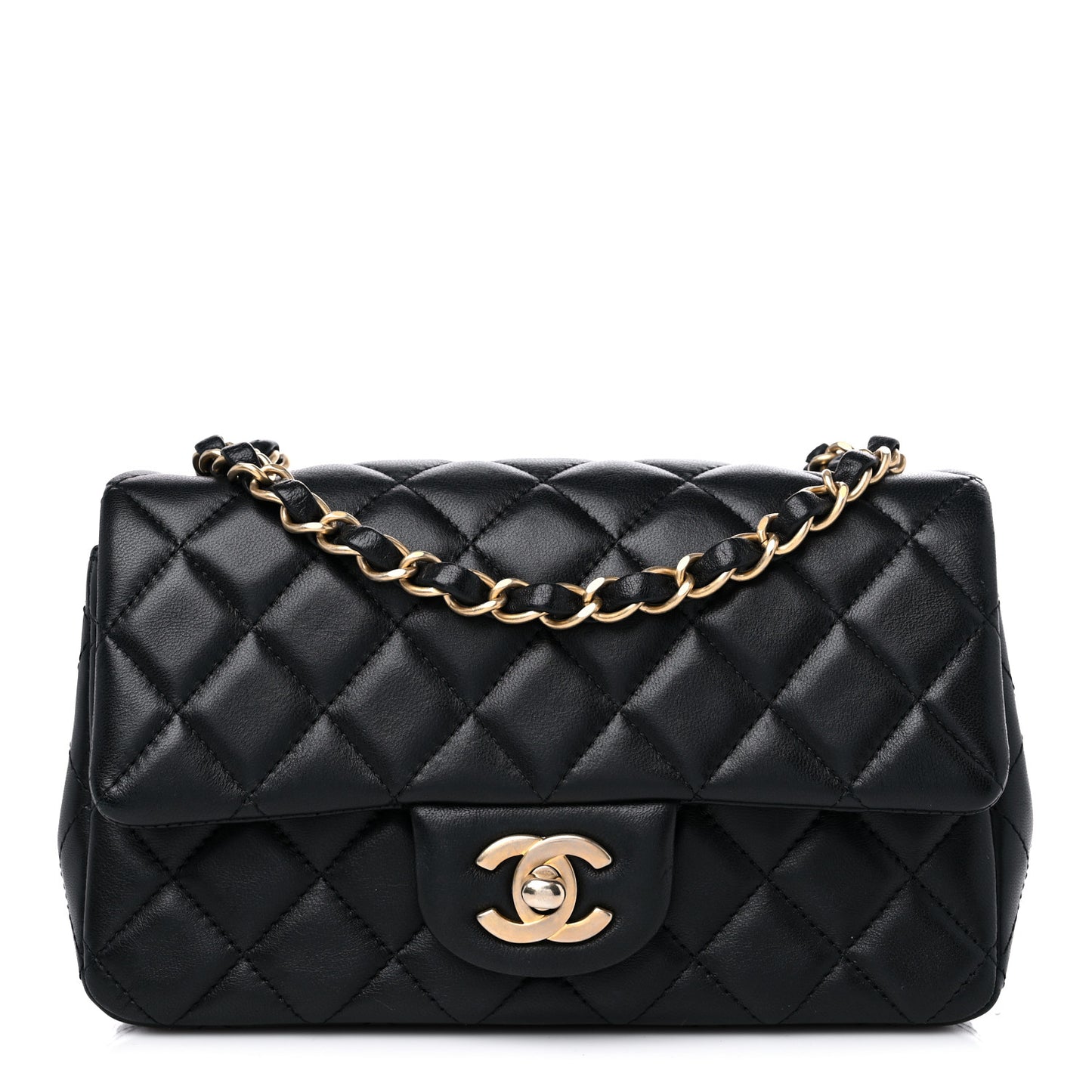 Lambskin Quilted Mini Rectangular Flap Black