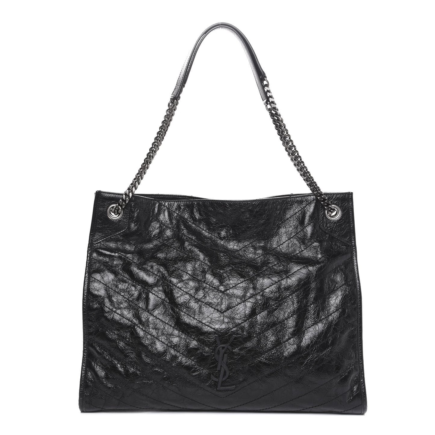 Crinkled Calfskin Matelasse Monogram Niki Shoulder Bag Black