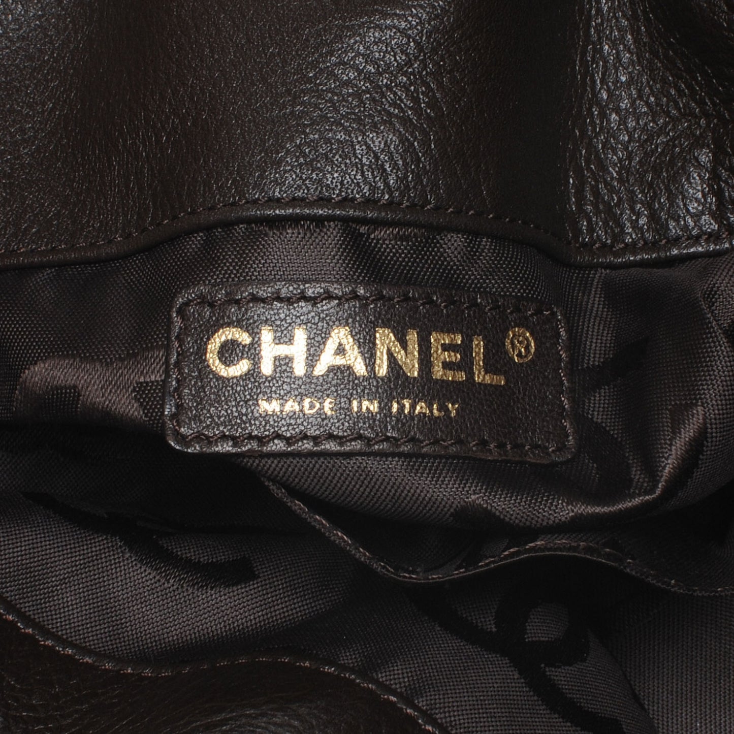 Calfskin CC Drawstring Bucket Bag Brown