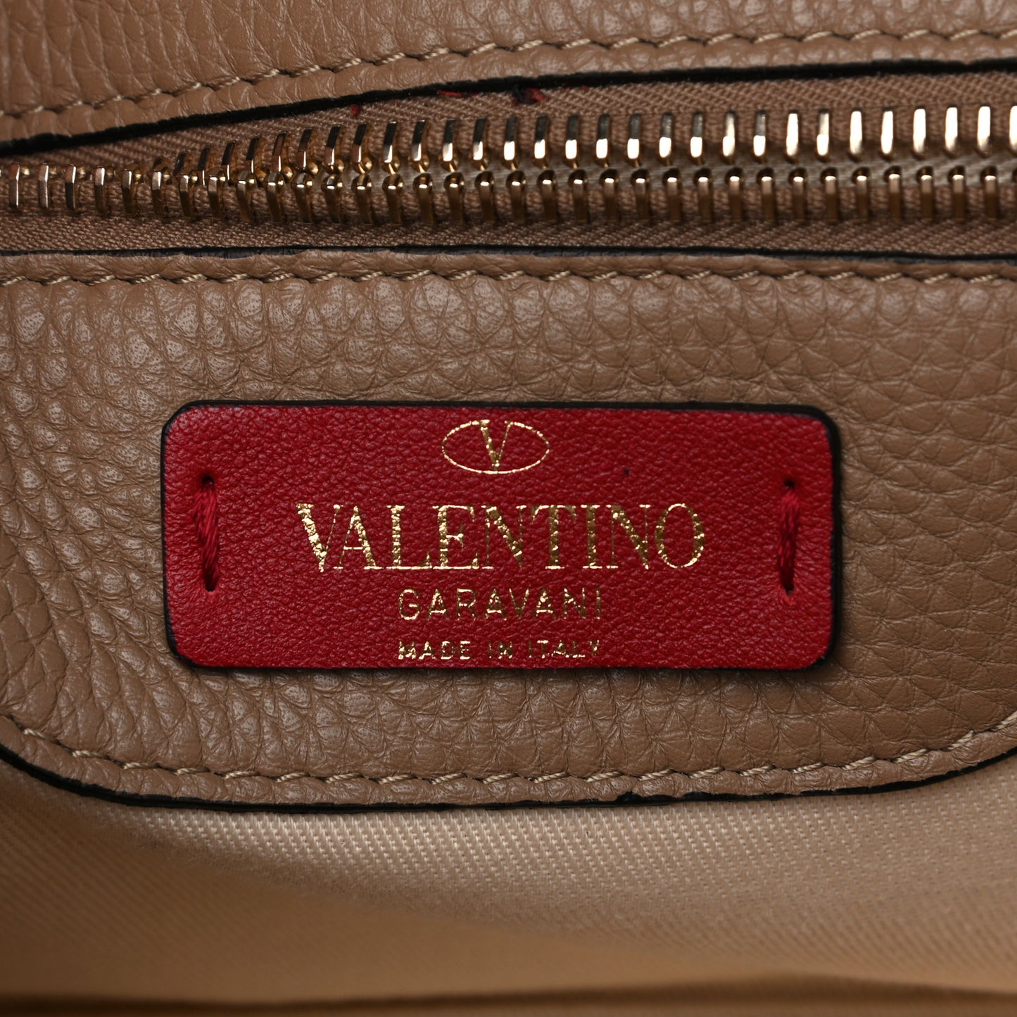 Grained Calfskin Rockstud Single Handle Flap Bag Beige