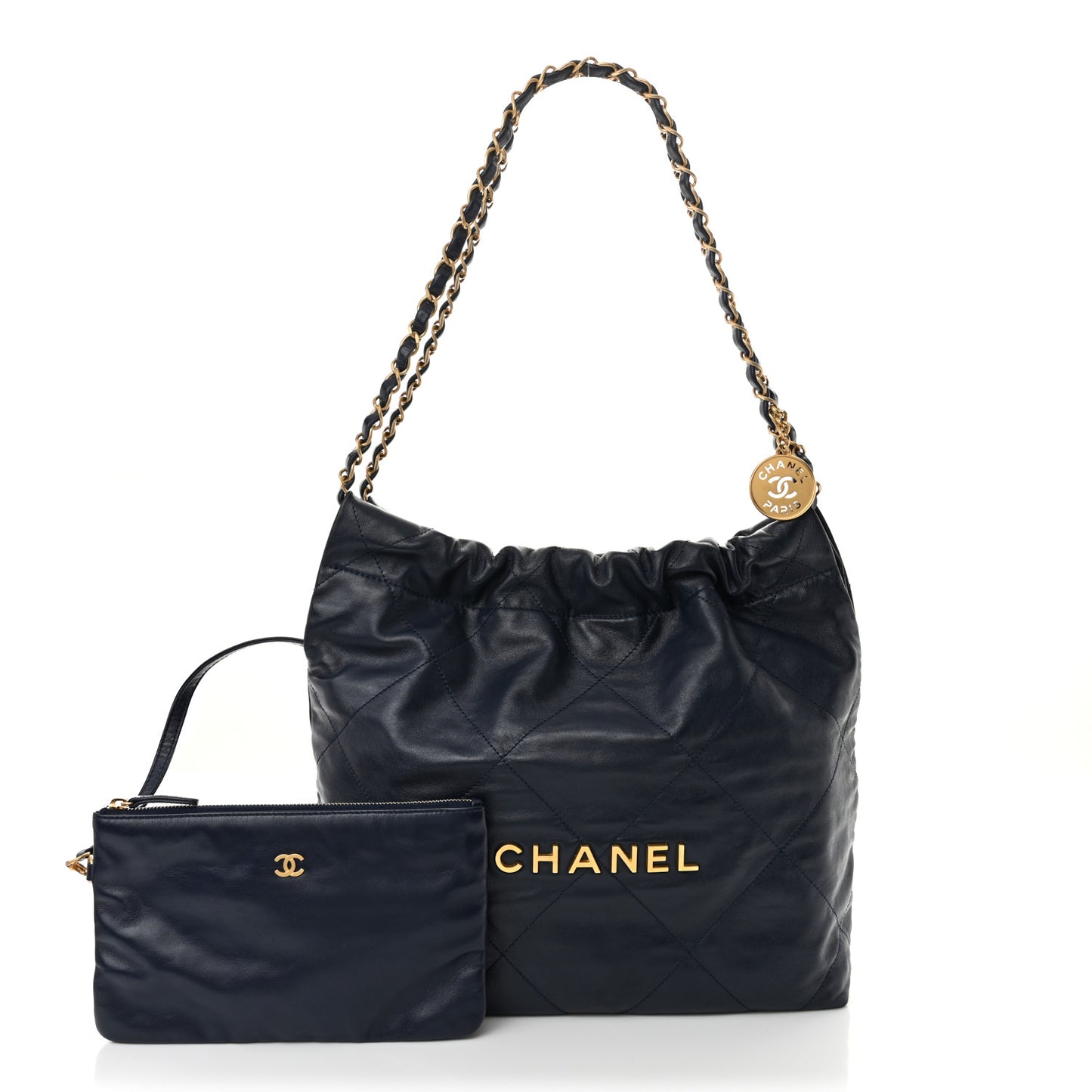 Shiny Calfskin Quilted Small Chanel 22 Navy