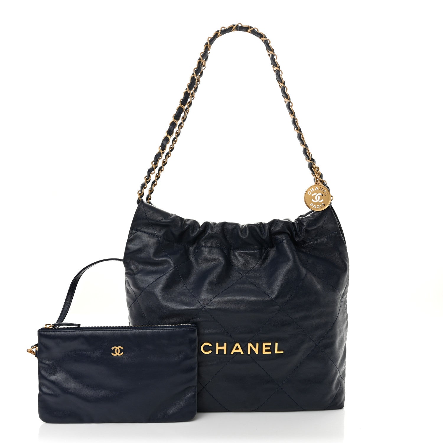 Chanel Shiny Calfskin Quilted Small Chanel 22 Navy 3 of 11