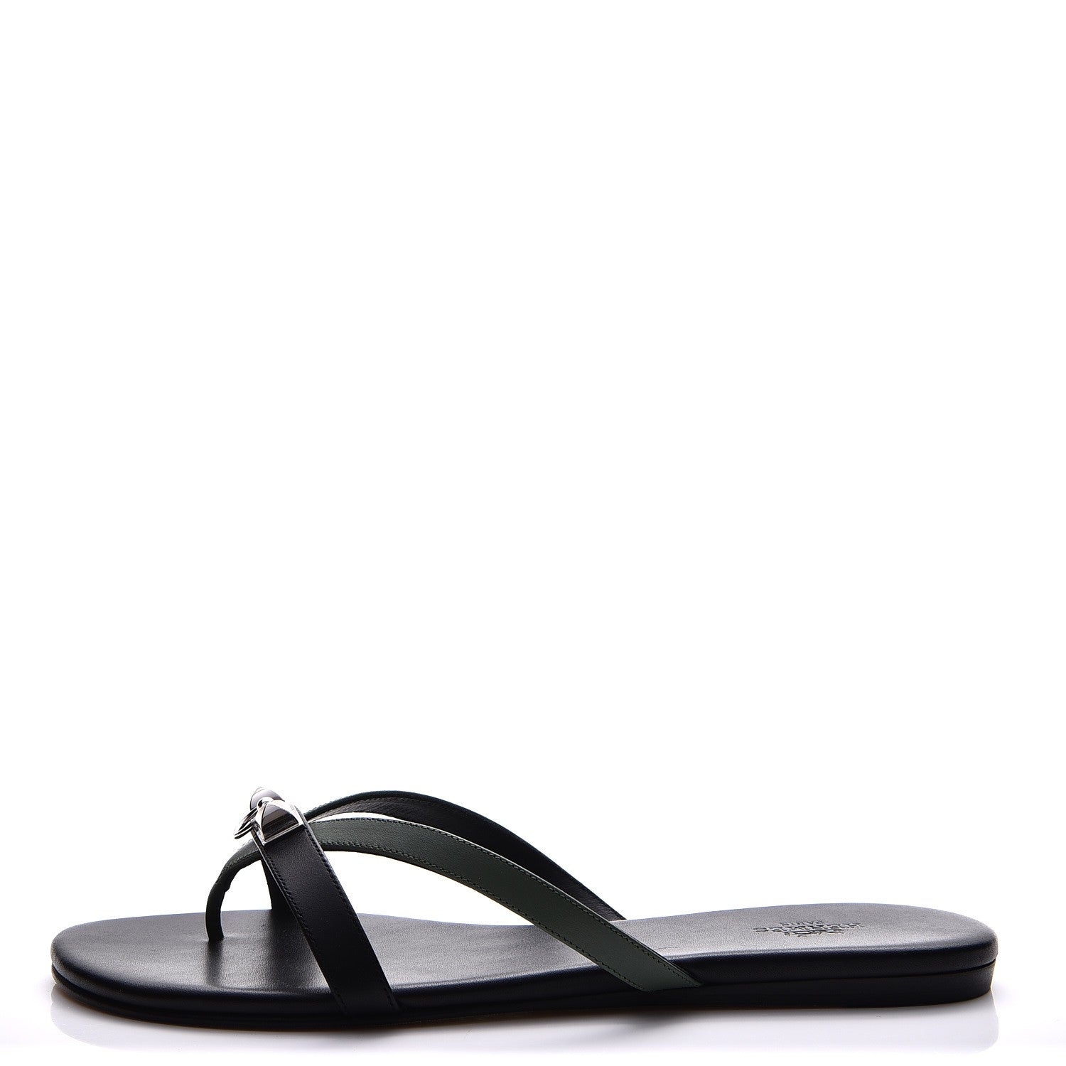 Hermes Nappa Calfskin Corfou Sandals 38 Black Lichen 1 of 9