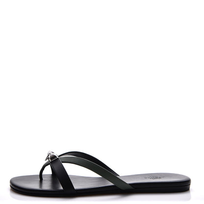 Hermes Nappa Calfskin Corfou Sandals 38 Black Lichen 1 of 9
