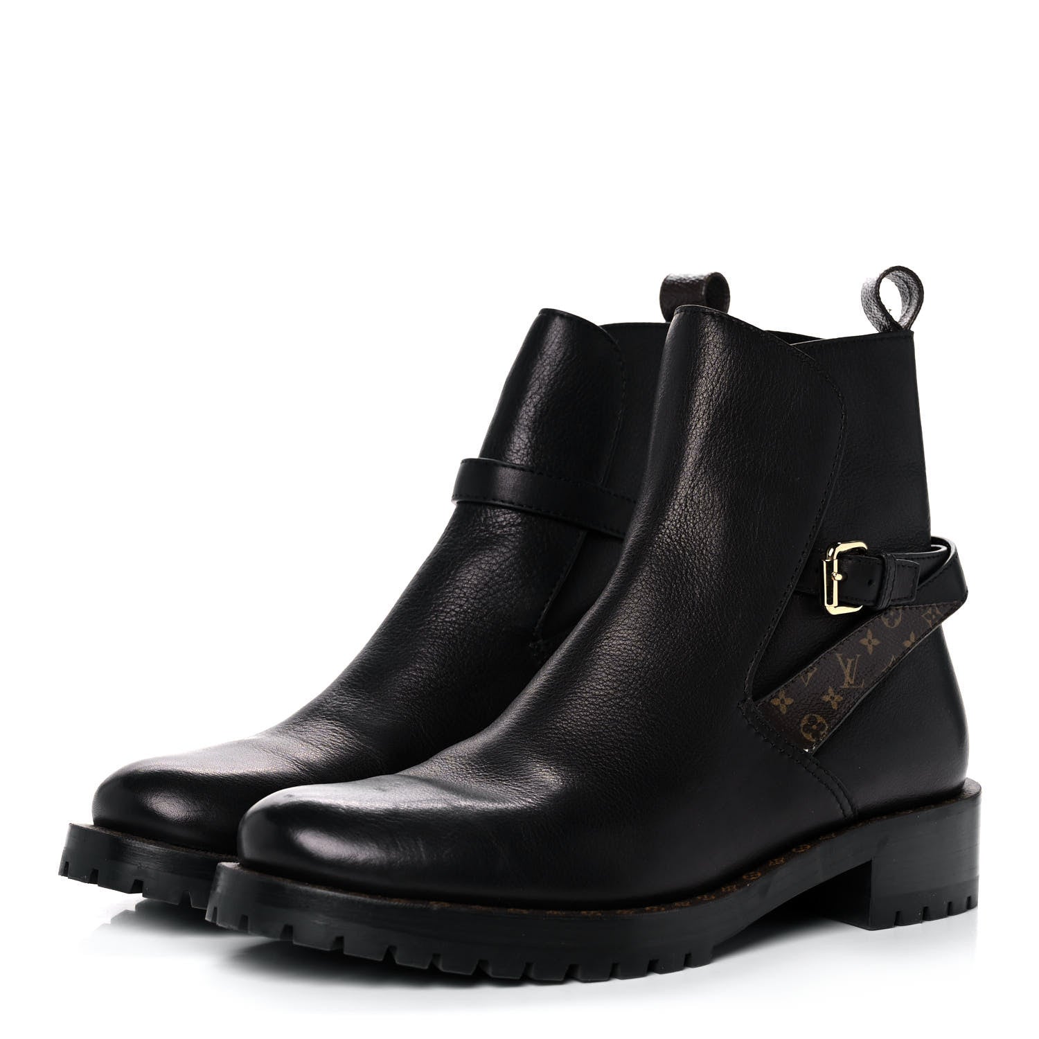 Louis Vuitton Calfskin Monogram Discovery Flat Ankle Boots 39 Black 3 of 8