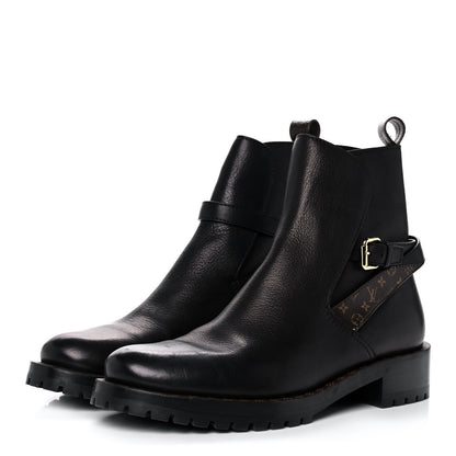 Louis Vuitton Calfskin Monogram Discovery Flat Ankle Boots 39 Black 3 of 8