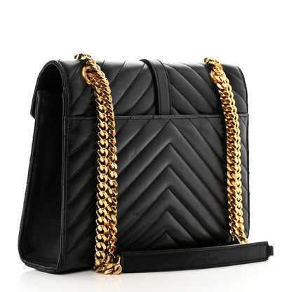 Saint Laurent Lambskin Matelasse Chevron Medium Monogram Satchel Black 3 of 13