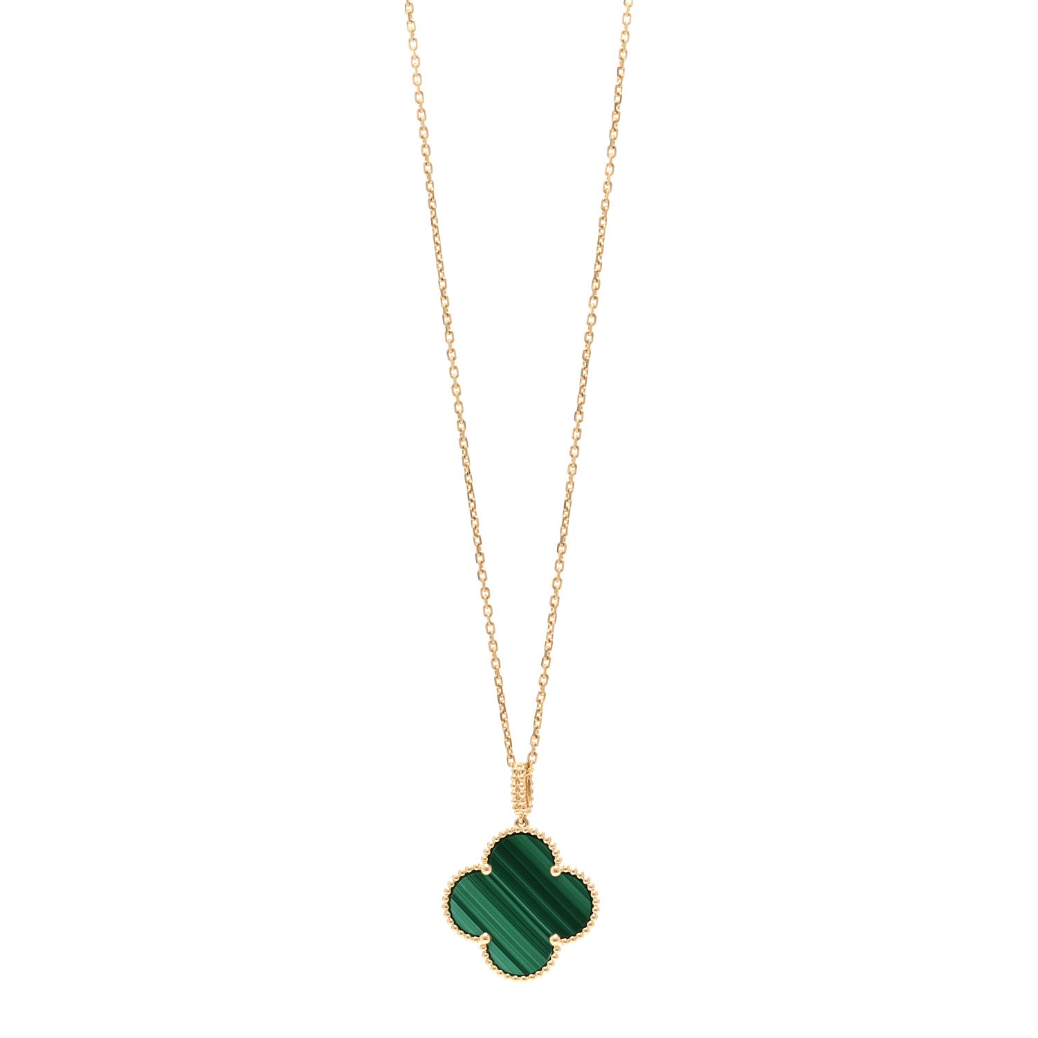 Van Cleef & Arpels 18K Yellow Gold Malachite Magic Alhambra Pendant Necklace 1 of 6