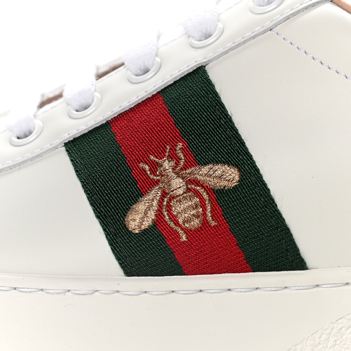 Calfskin Web Bee Embroidered Womens Ace Platform Sneakers 38.5 White