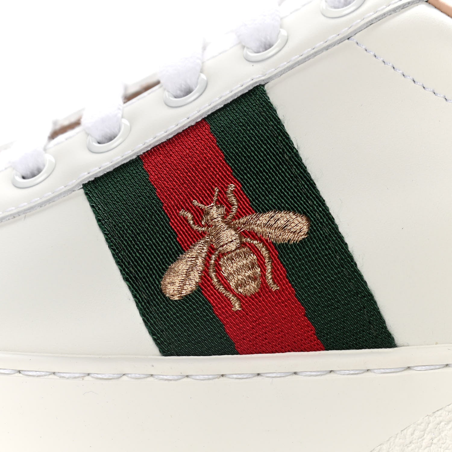 Gucci Calfskin Web Bee Embroidered Womens Ace Platform Sneakers 38.5 White 10 of 11