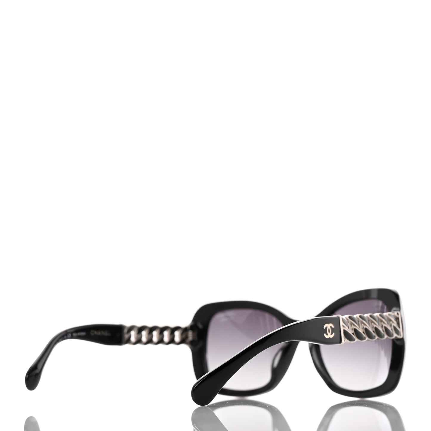 Acetate Metal Polarized Chain Square Sunglasses 5305 Black