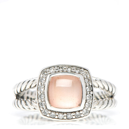 David Yurman Sterling Silver Diamond Rose Quartz 7mm Petite Albion Ring 54 7 1 of 4