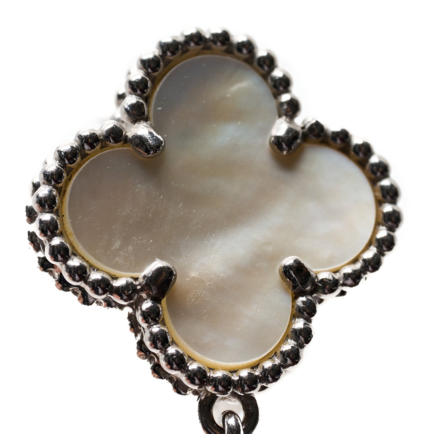 Van Cleef & Arpels 18K White Gold Mother of Pearl Chalcedony 3 Motifs Magic Alhambra Earrings 4 of 4