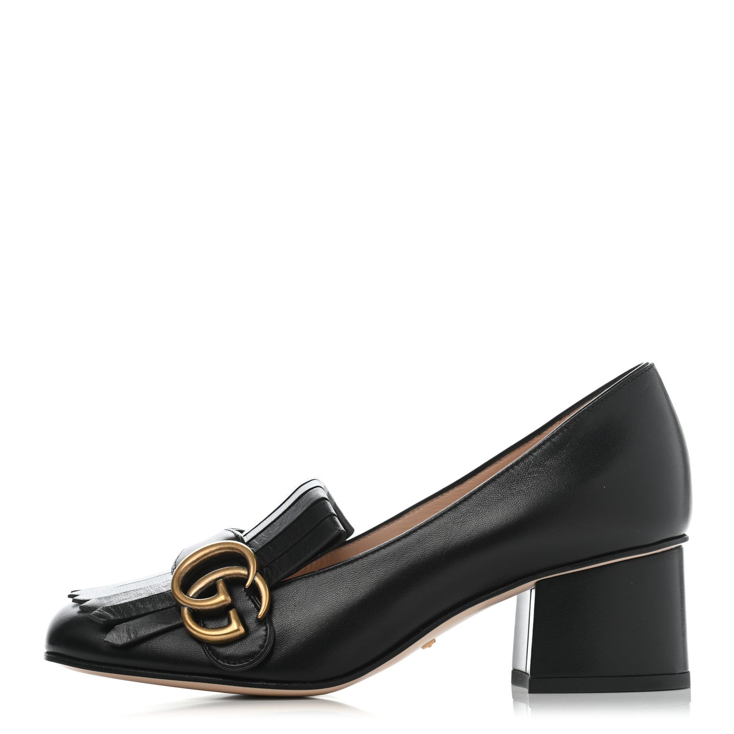 Gucci Malaga Kid GG Marmont Fringe 50mm Loafer Pumps 35 Black 1 of 8