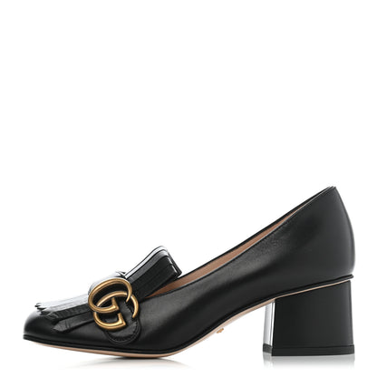 Gucci Malaga Kid GG Marmont Fringe 50mm Loafer Pumps 35 Black 1 of 8