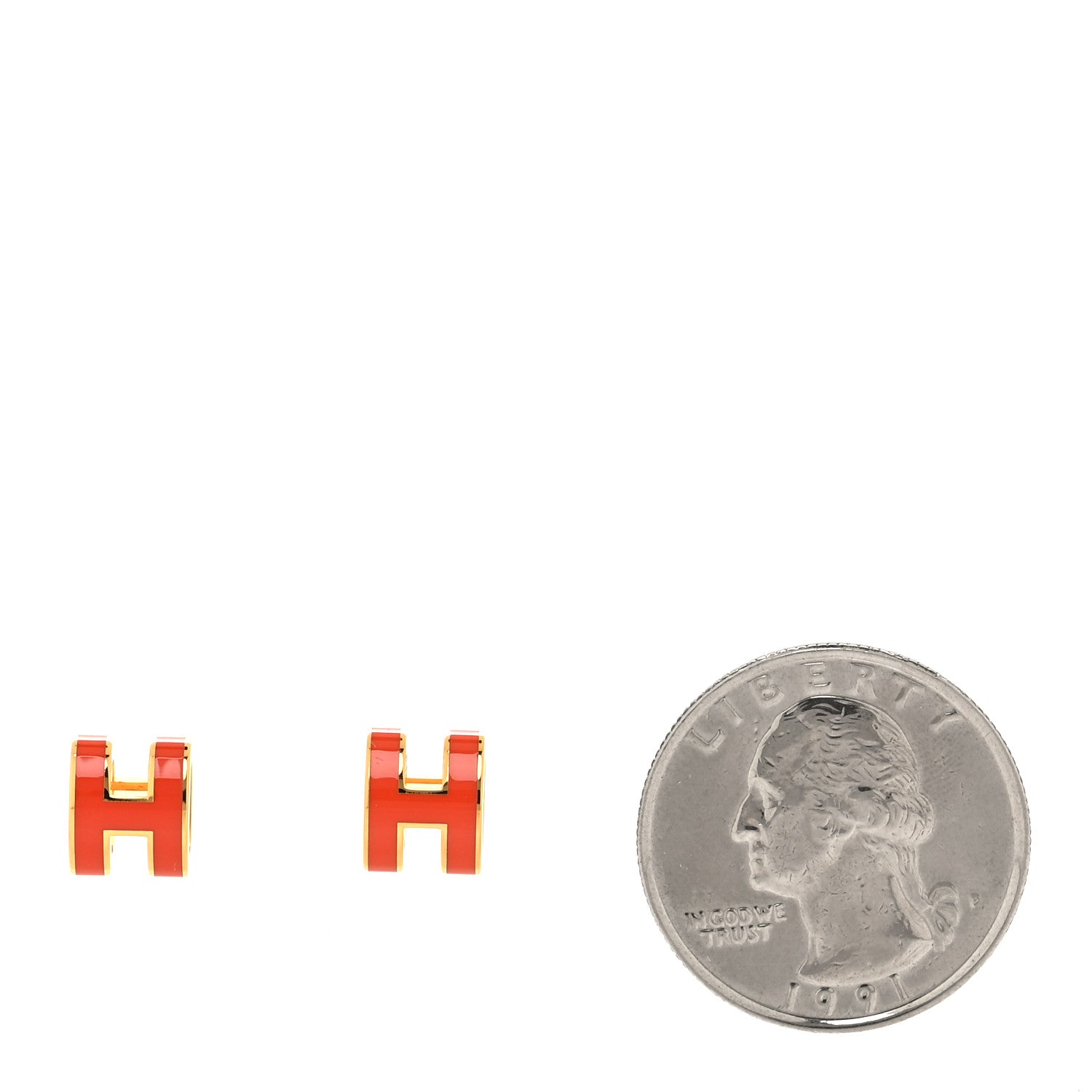 Hermes Gold Lacquered Mini Pop H Earrings Orange Field 2 of 6