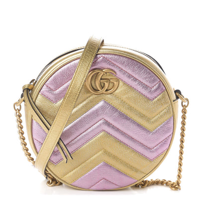 Gucci Metallic Nappa Matelasse Heart Mini GG Marmont Round Shoulder Bag Oro Vecchio Rosa 1 of 8