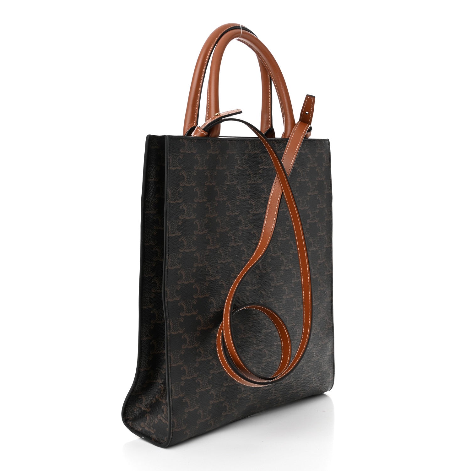 Celine Triomphe Canvas Calfskin Small Vertical Cabas Tan 3 of 11