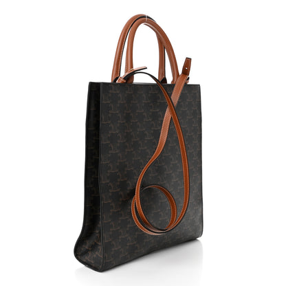 Celine Triomphe Canvas Calfskin Small Vertical Cabas Tan 3 of 11