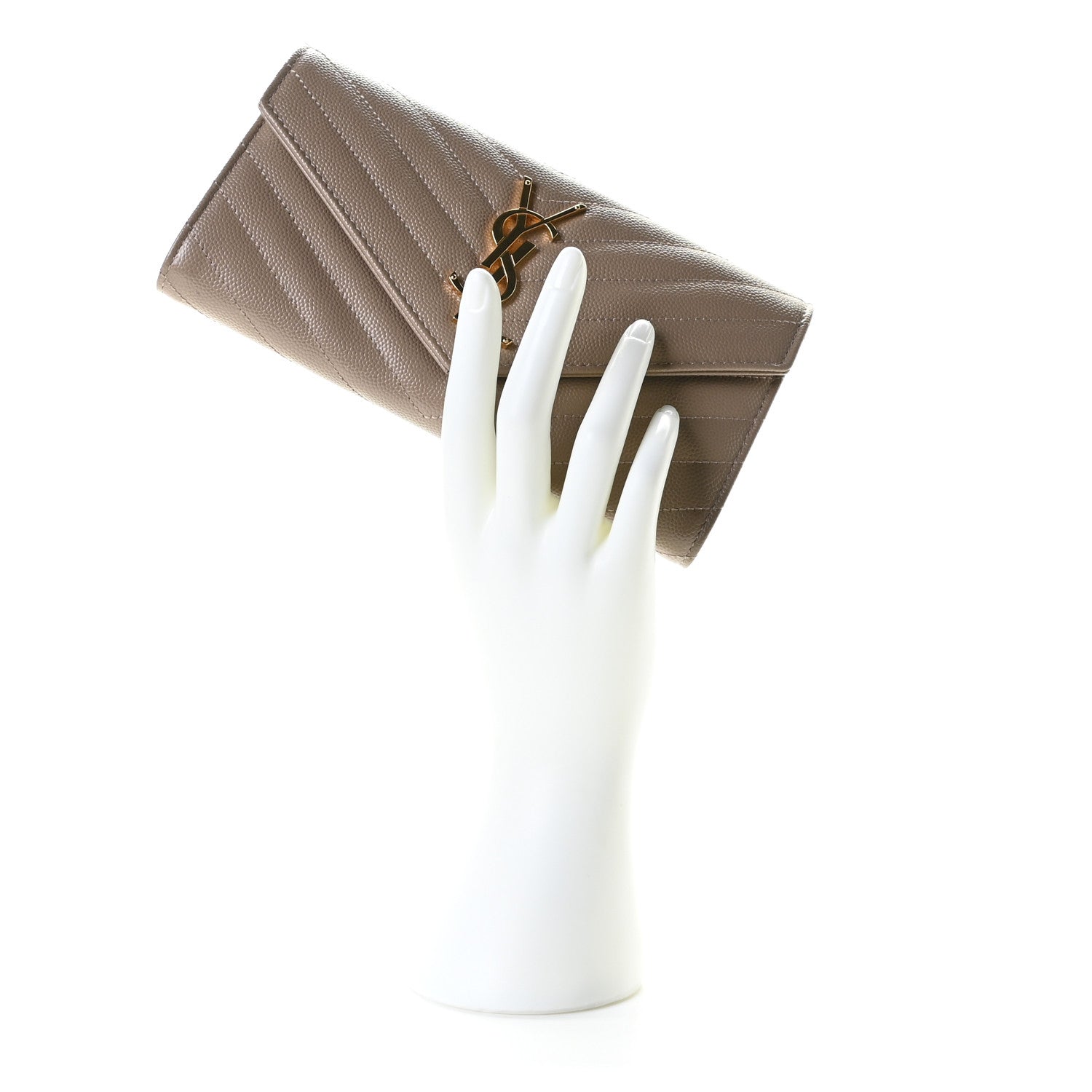 Saint Laurent Grain De Poudre Matelasse Chevron Monogram Flap Wallet Dusty Grey 2 of 6