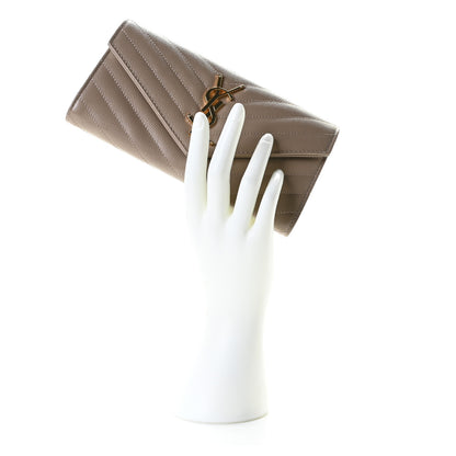 Saint Laurent Grain De Poudre Matelasse Chevron Monogram Flap Wallet Dusty Grey 2 of 6