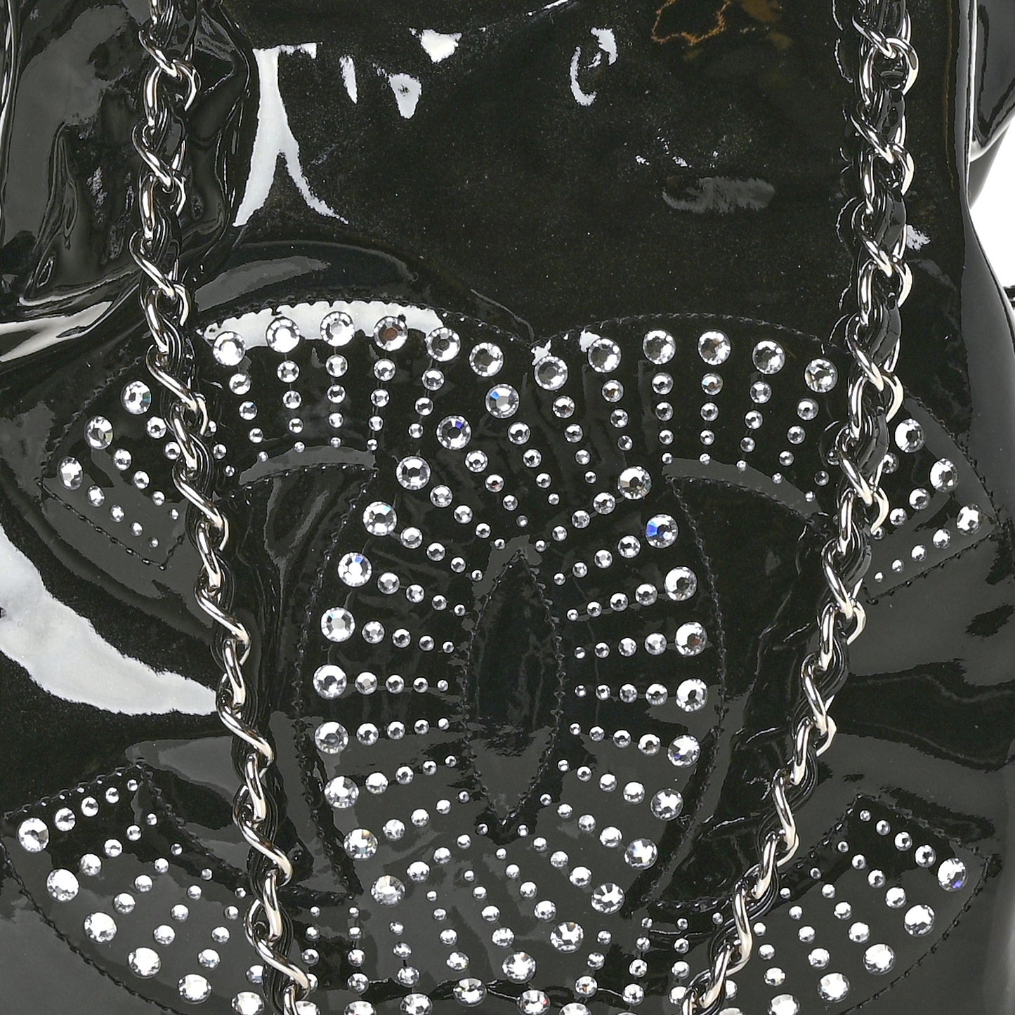 Patent Crystal Strass Bonbons Tote Black