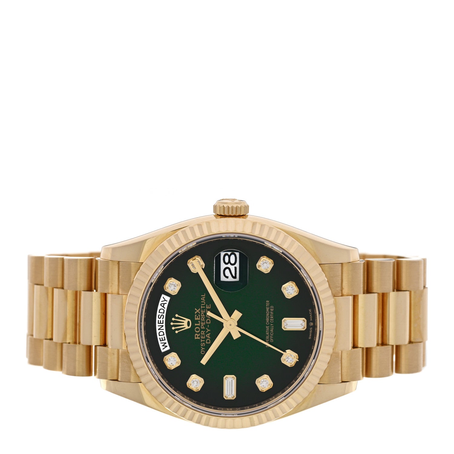 Rolex 18K Yellow Gold Diamond 36mm Oyster Perpetual Day-Date President Watch Green Ombre 128238 2 of 5