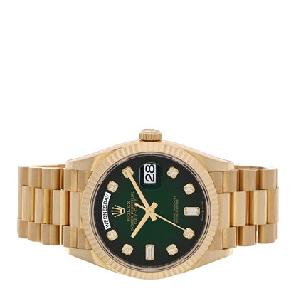 Rolex 18K Yellow Gold Diamond 36mm Oyster Perpetual Day-Date President Watch Green Ombre 128238 2 of 5