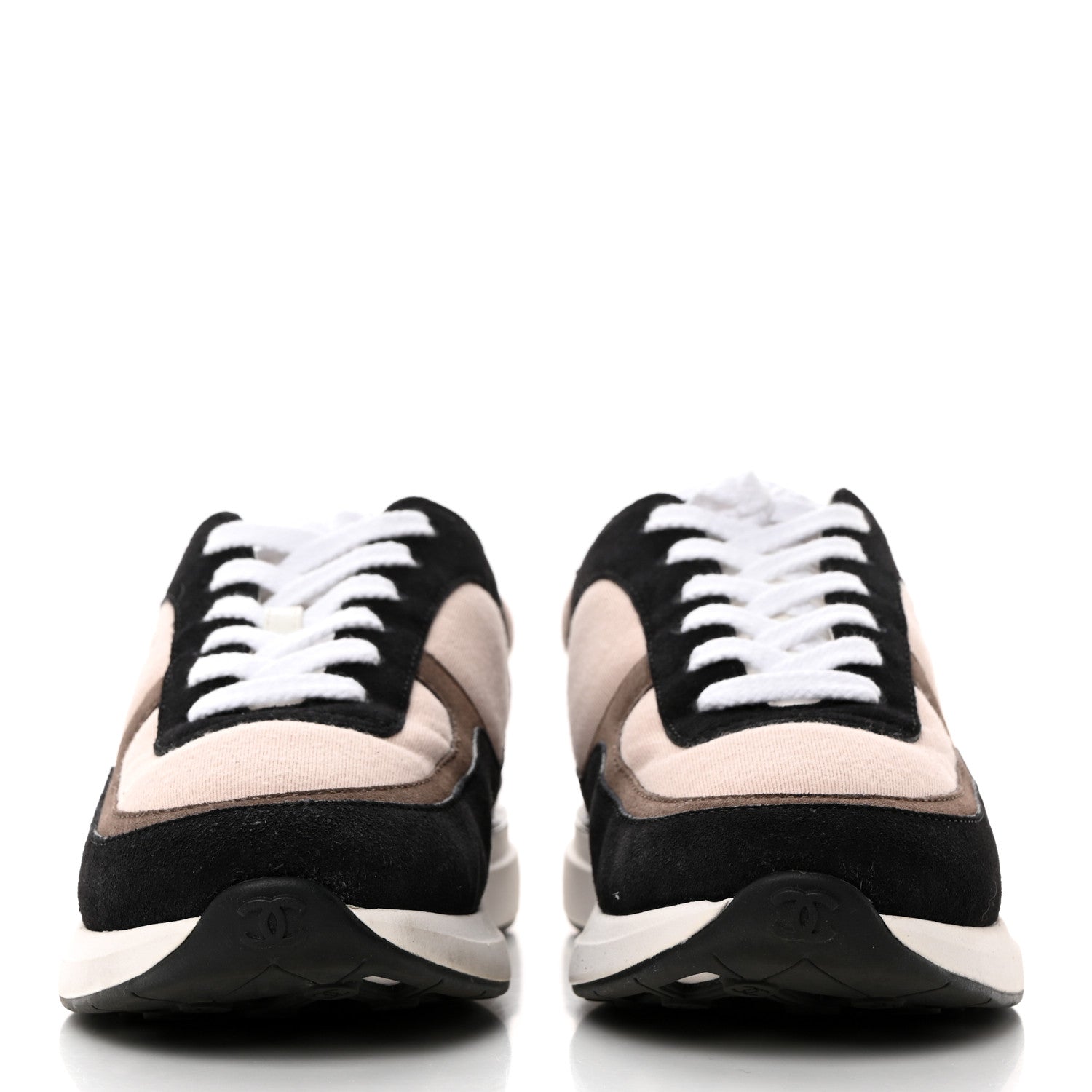 Chanel Suede Calfskin Fabric CC Sneakers 39 Dark Grey Light Pink 3 of 9