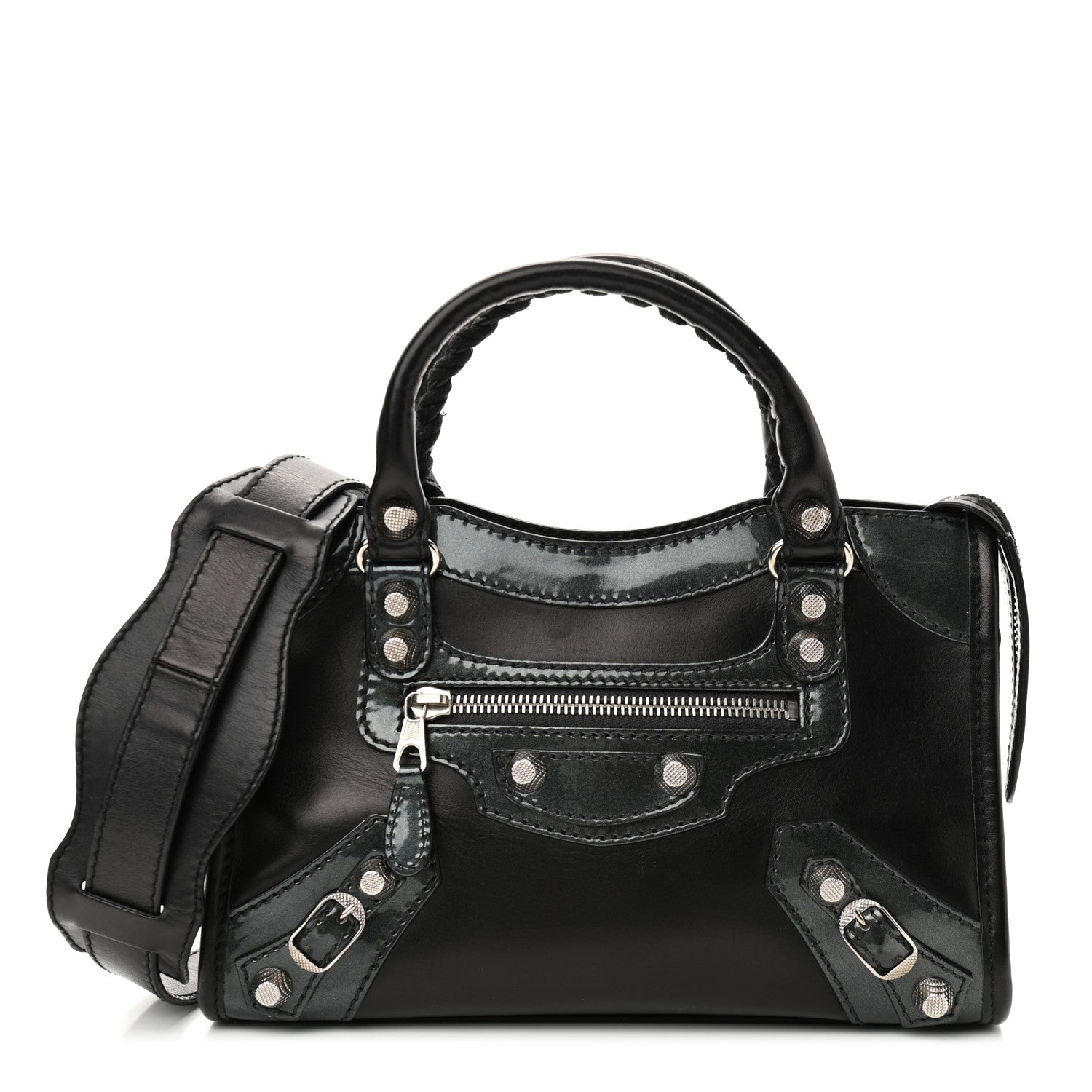 Balenciaga Smooth Calfskin Metallic Patent Giant 12 Silver Hardware Mini City Black Gris 1 of 10