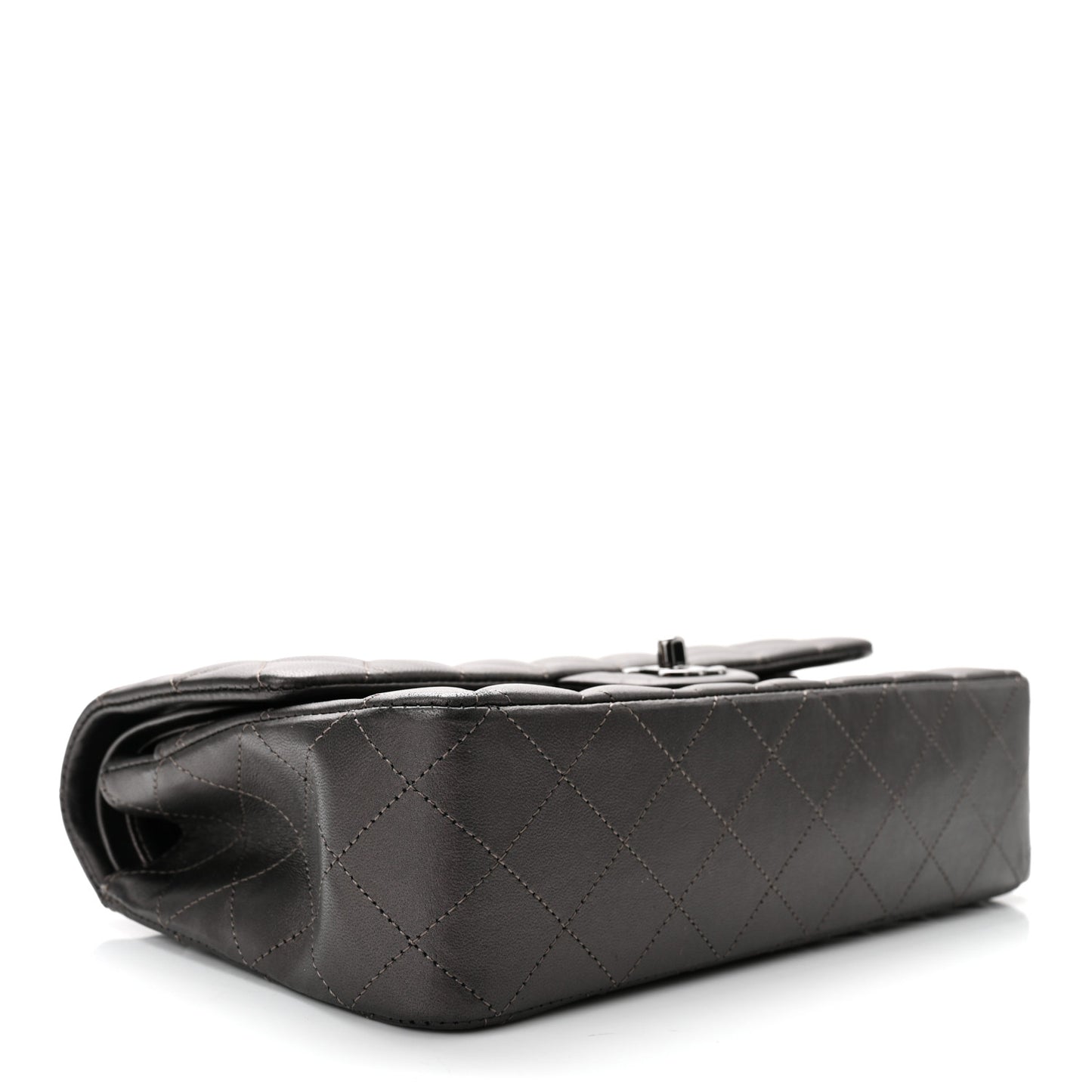Metallic Lambskin Quilted Medium Double Flap Pewter