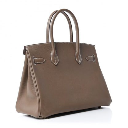 Hermes Chevre Mangalore Horseshoe Birkin 30 Etoupe Blue Saphir 3 of 10