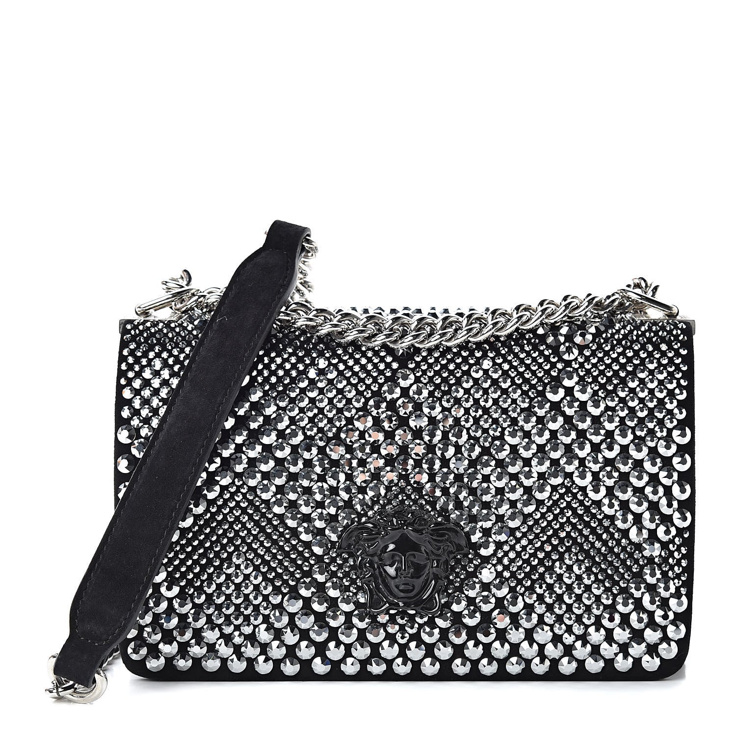 Versace Suede Palazzo Crystal Chain Evening Bag Black 1 of 9