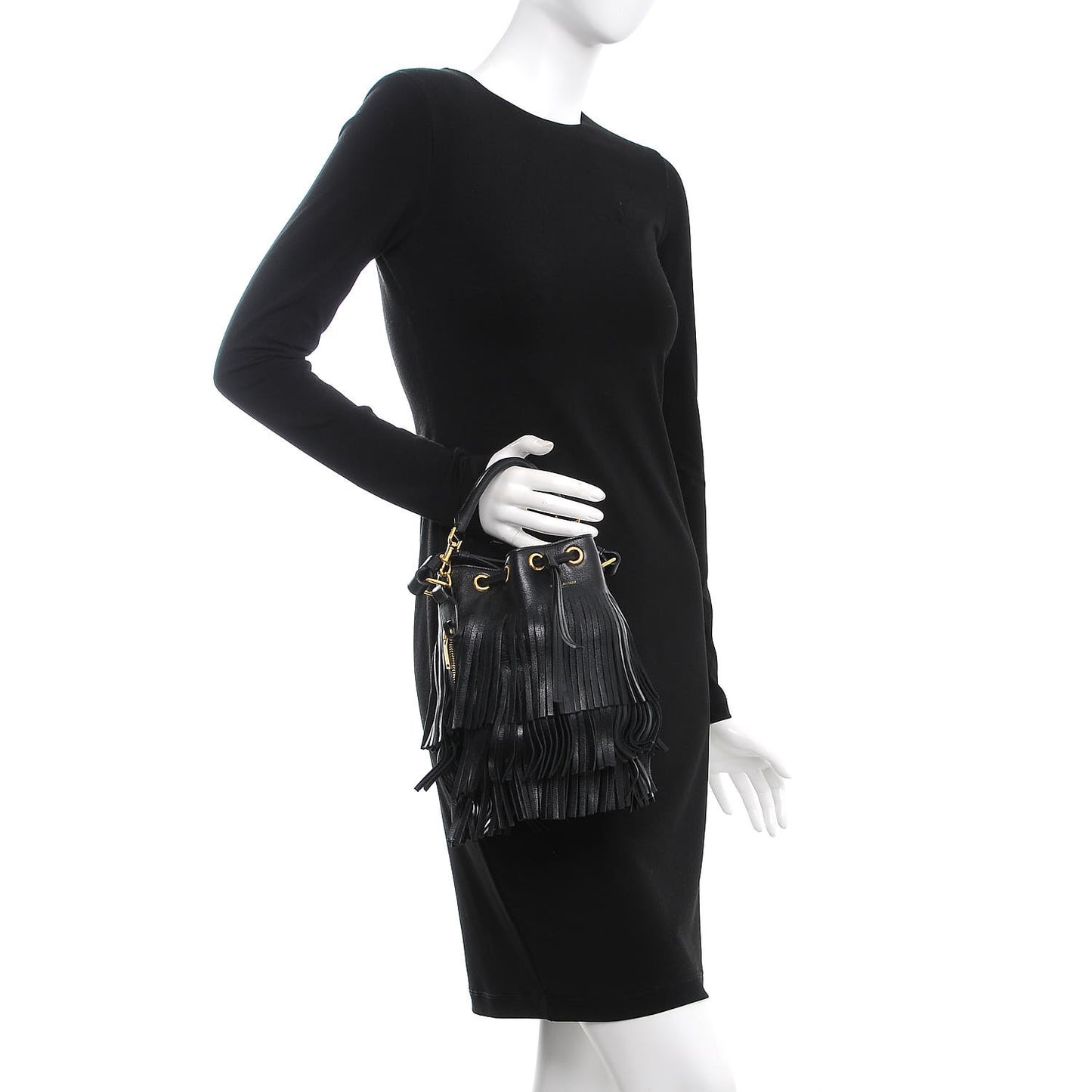 Calfskin Small Emmanuelle Fringe Hobo Bag Black