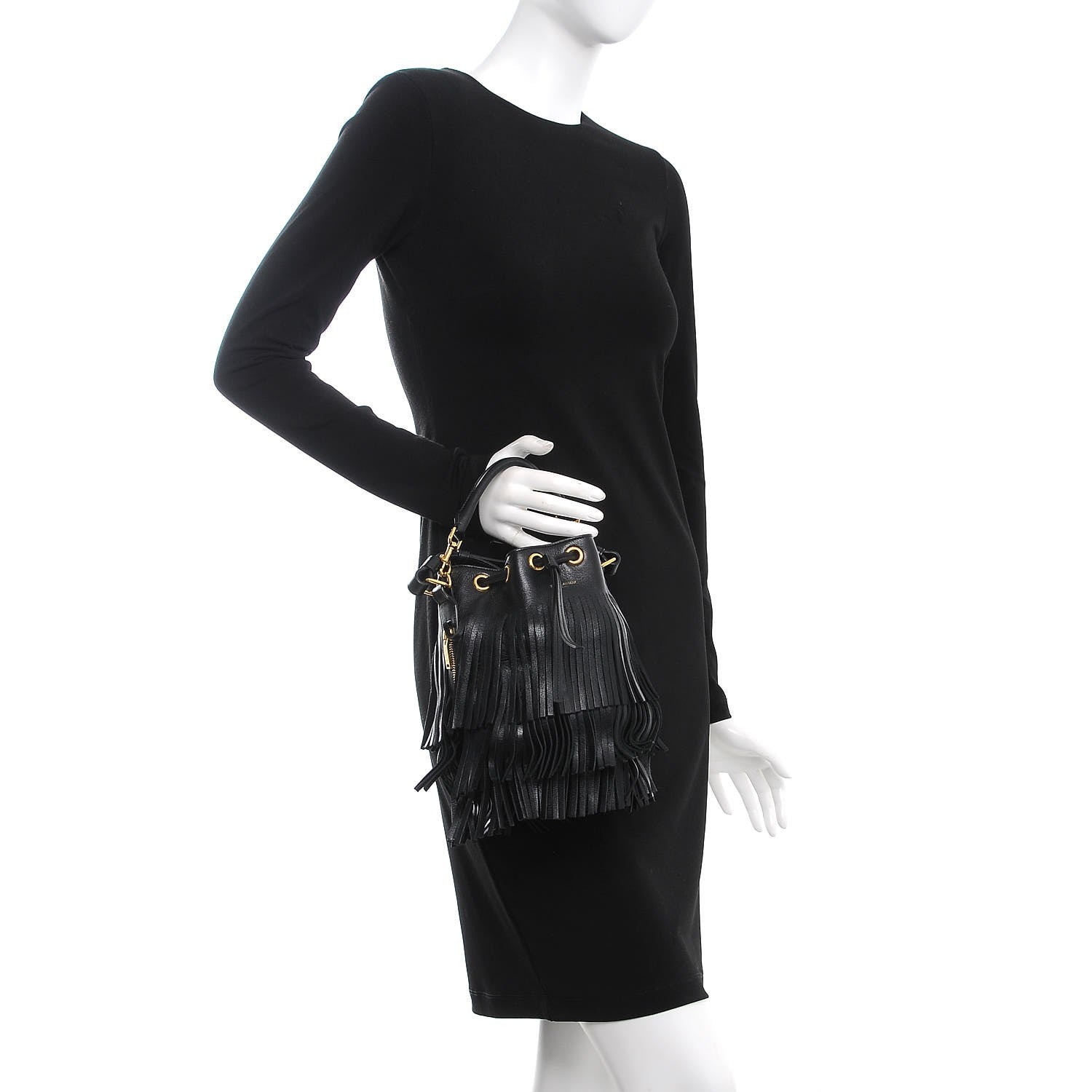 Saint Laurent Calfskin Small Emmanuelle Fringe Hobo Bag Black 3 of 9
