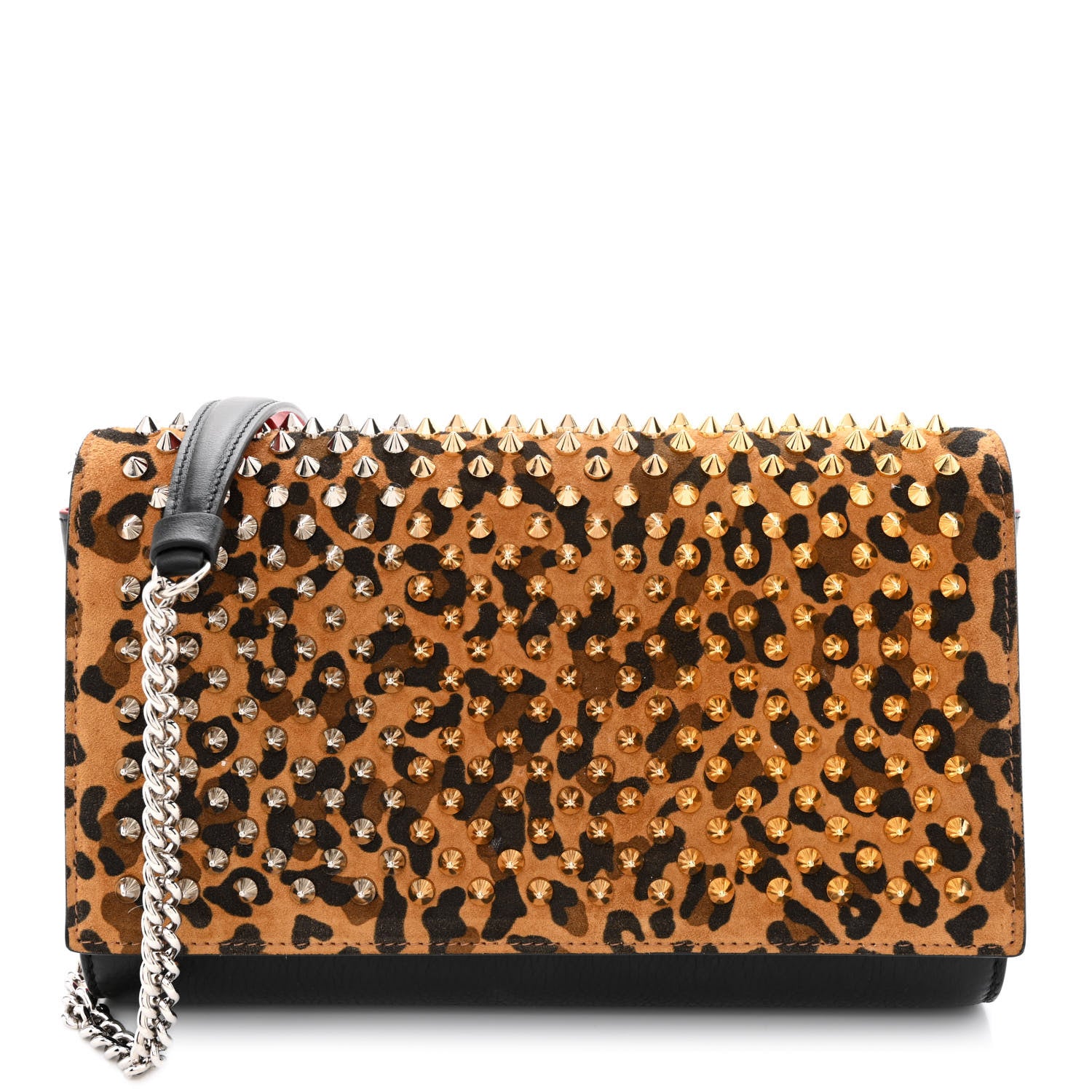 Christian Louboutin Leopard Calfskin Spikes Paloma Clutch Black 1 of 10