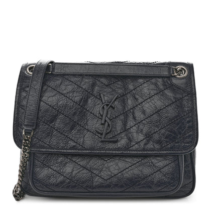 Saint Laurent Crinkled Calfskin Matelasse Monogram Medium Niki Chain Satchel Deep Marine 1 of 13