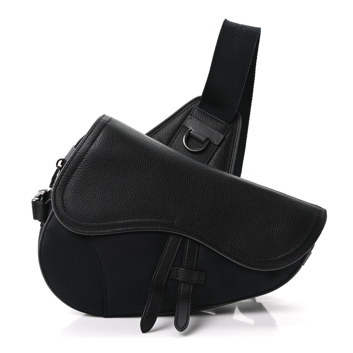 Christian Dior X SACAI Grained Calfskin Technical Fabric Mens Saddle Bag Black 1 of 10