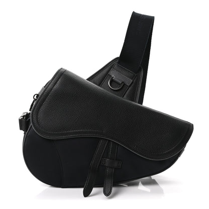 Christian Dior X SACAI Grained Calfskin Technical Fabric Mens Saddle Bag Black 1 of 10
