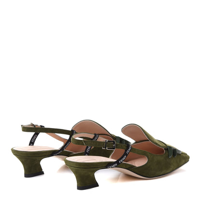 Fendi Suede FFreedom Slingback Kitten Heel Pumps 37 Khaki 8 of 18