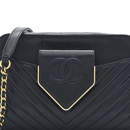 Chanel Shiny Sheepskin Chevron Quilted  Collar and Tie Camera Case Navy 8 of 10
